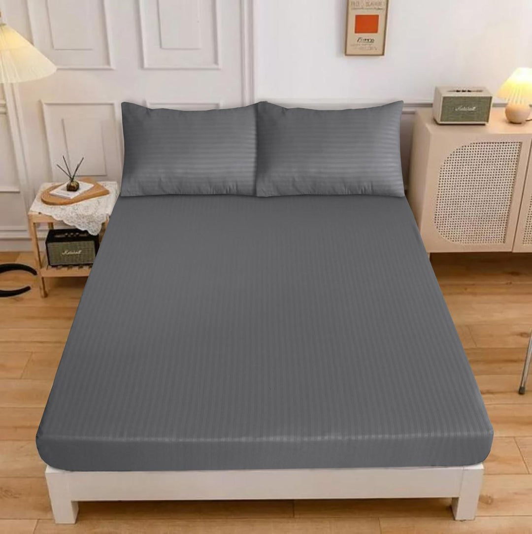 Saturated Grey Stripe Satin Fitted Sheet - (Premium)