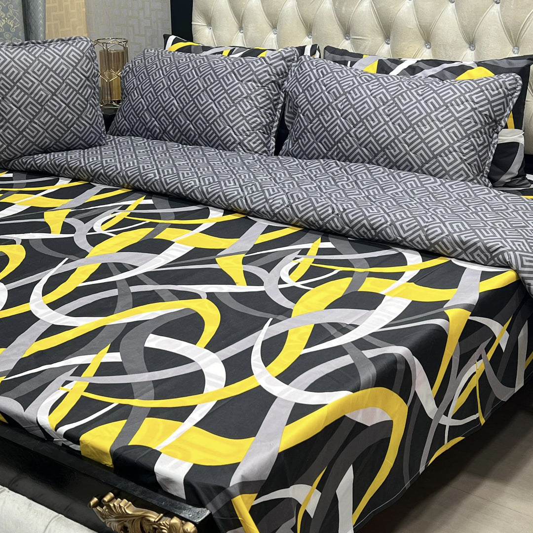 Urban Grid Printed Comforter Set 7Pcs