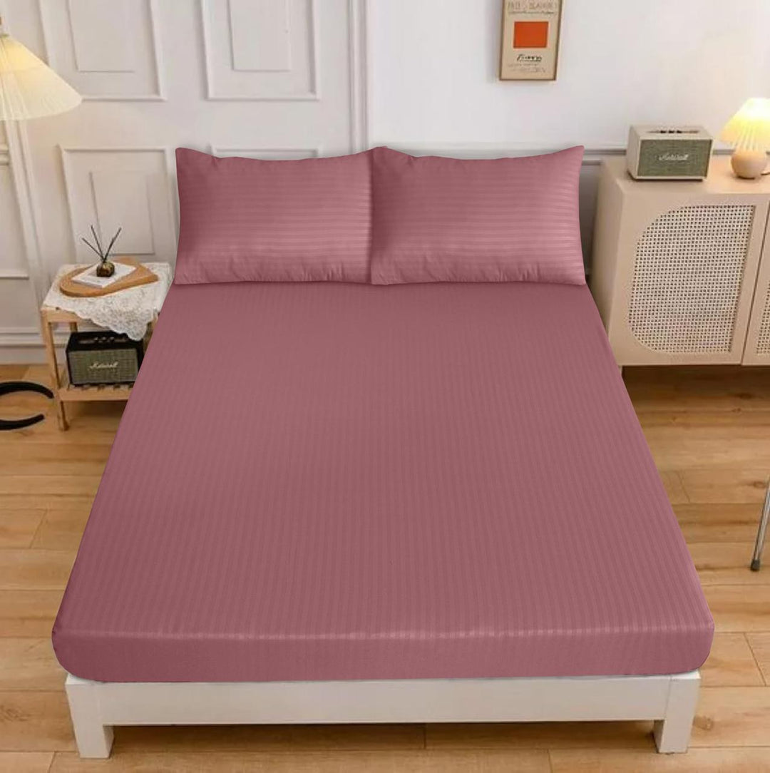 Pink Stripe Satin Fitted Sheet - (Premium)