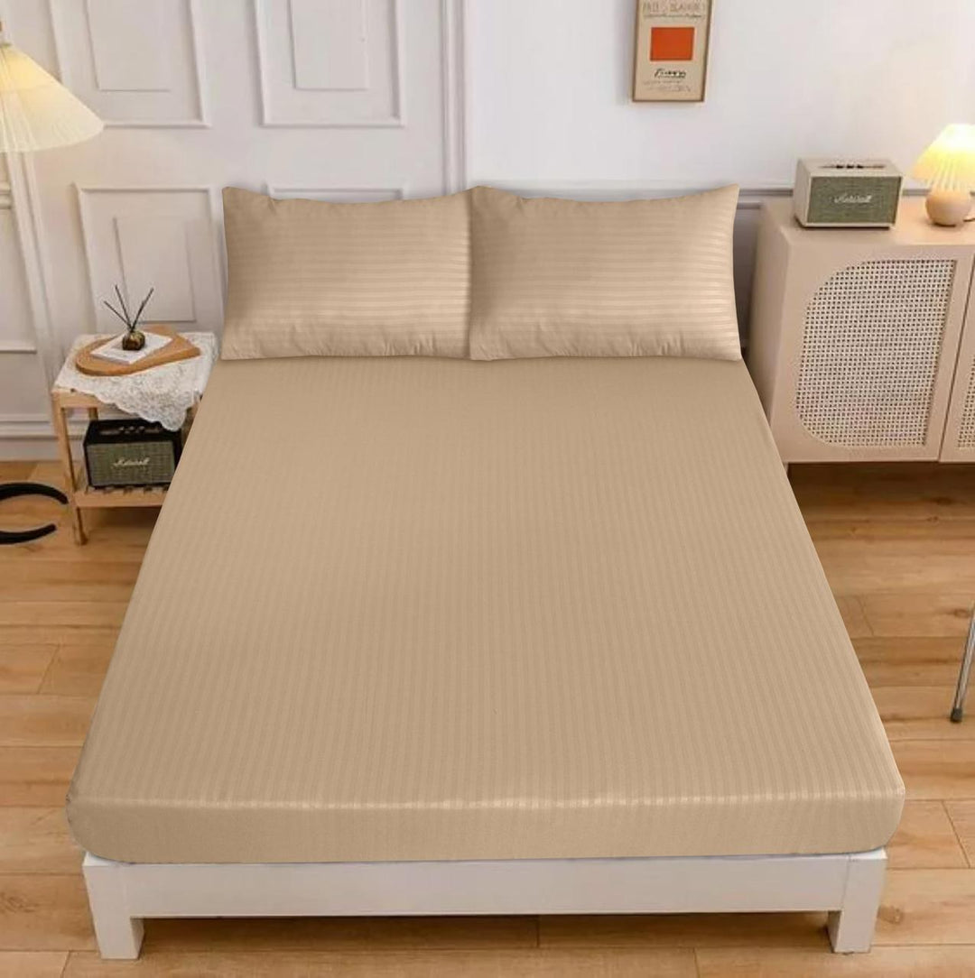 Ivory Stripe Satin Fitted Sheet - (Premium)