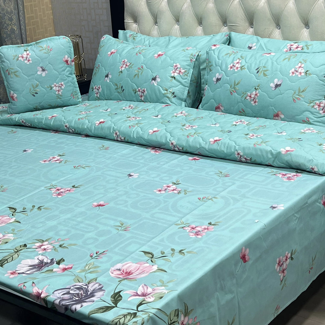 Blue Aqua Printed Comforter Set 7Pcs