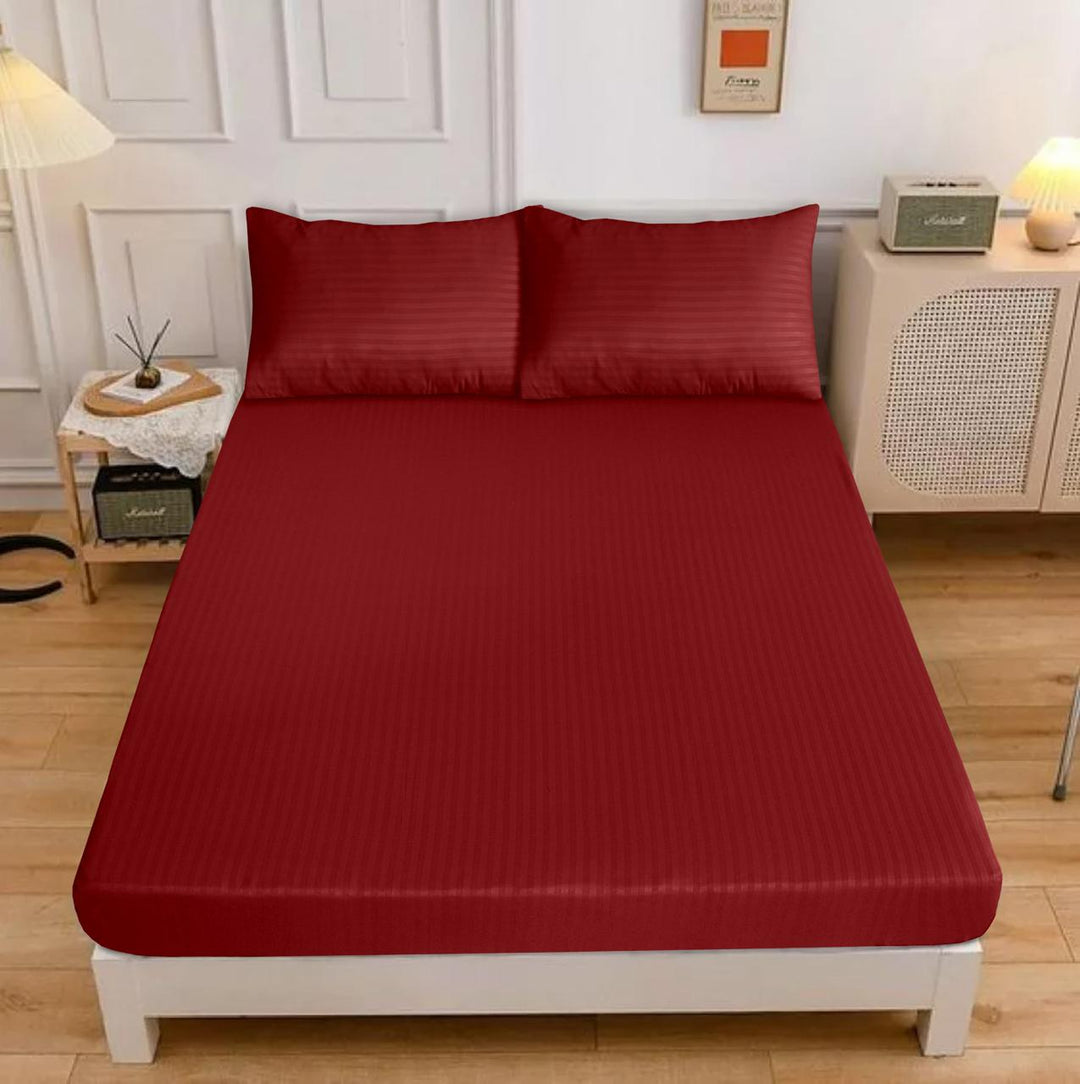 Dark Red Stripe Satin Fitted Sheet - (Premium)