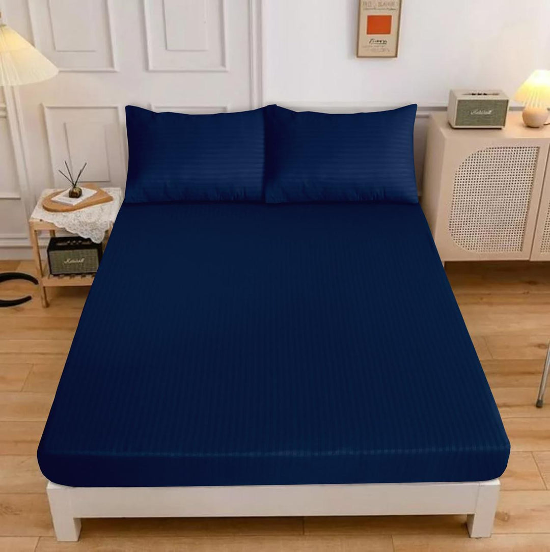 Saturated Blue Stripe Satin Fitted Sheet - (Premium)