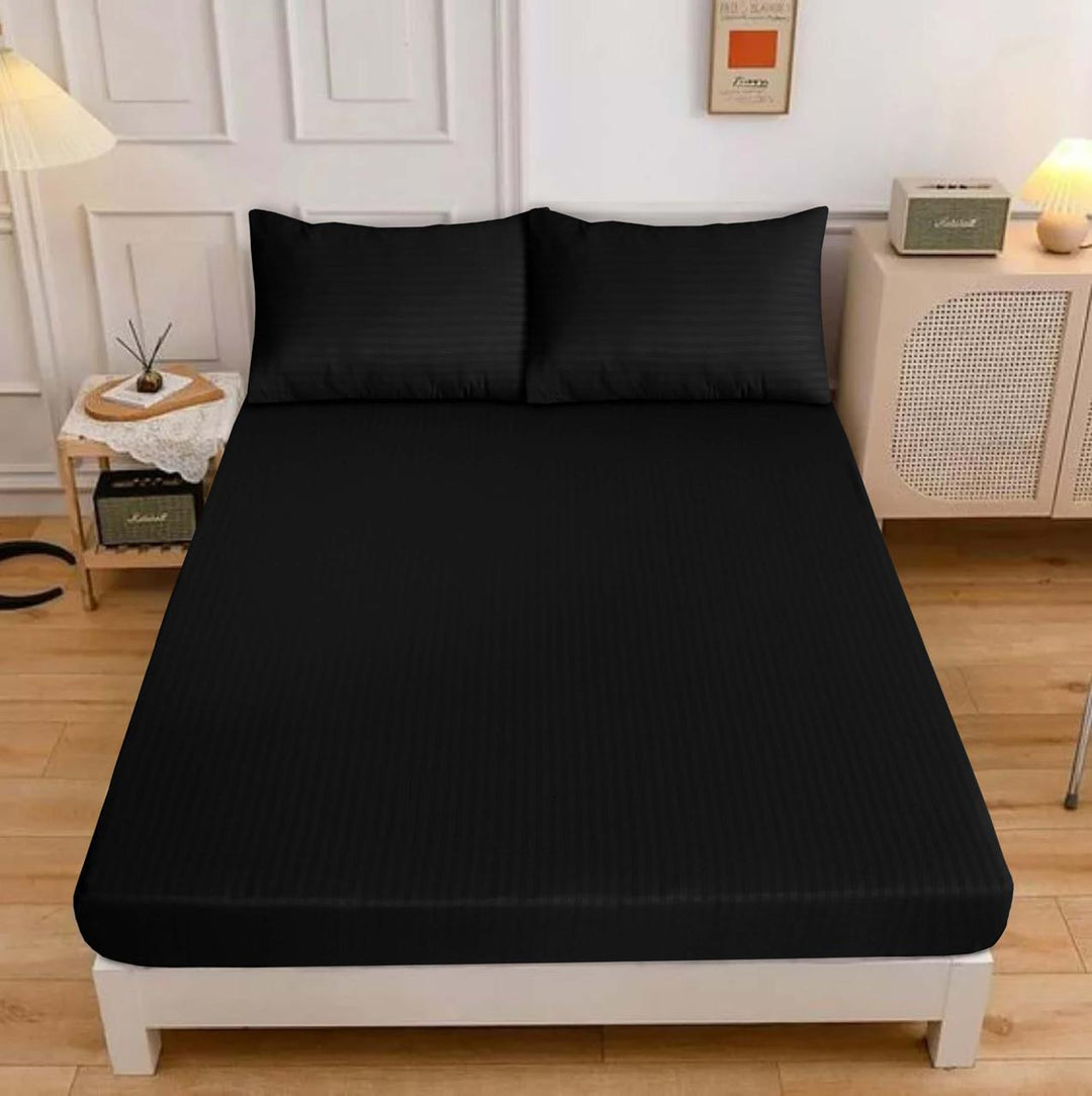 Black Stripe Satin Fitted Sheet - (Premium)
