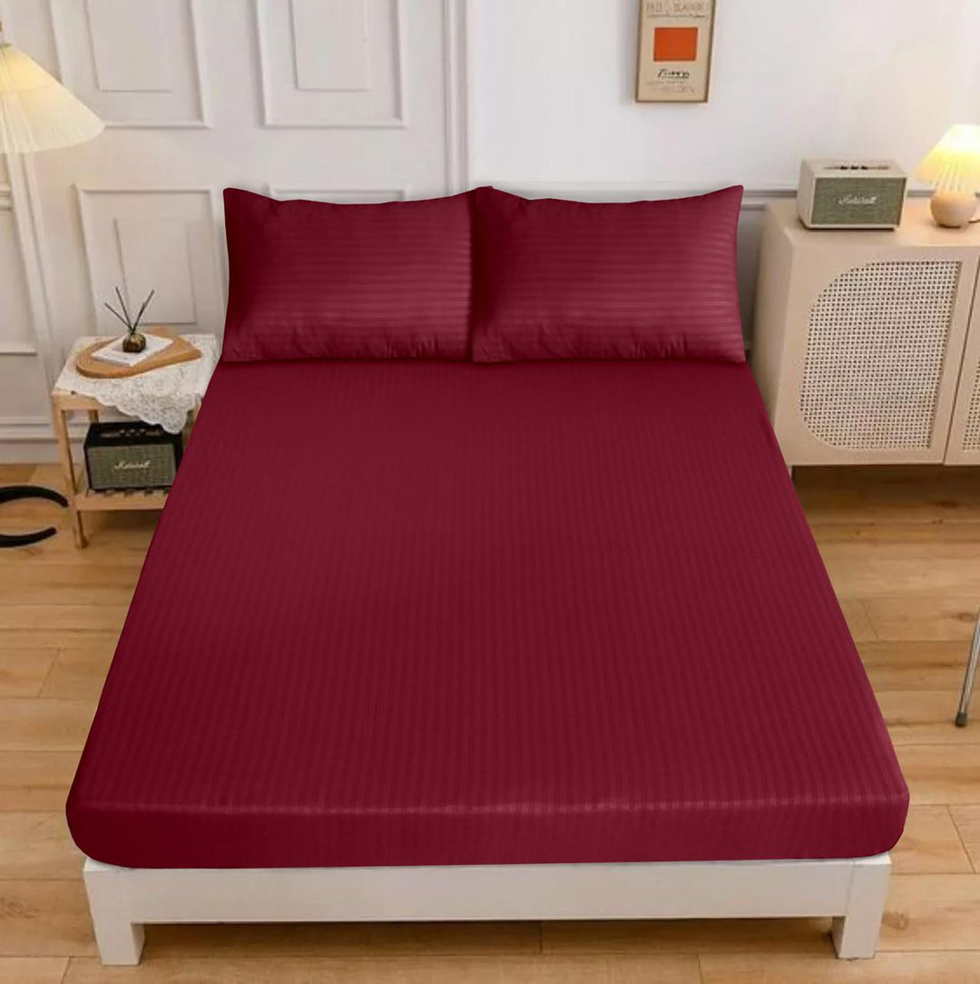 Saturated Red Stripe Satin Fitted Sheet - (Premium)