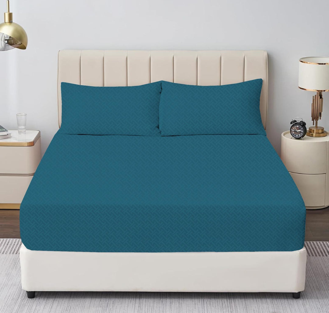 (Copy) Teal Blue Geometric Pattern Satin Fitted Sheet - (Premium)