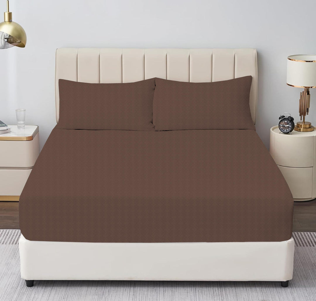 Mocha Brown Geometric pattern Satin Fitted Sheet - (Premium)