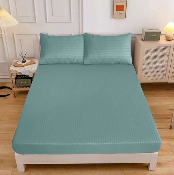 MistTeal Stripe Satin Fitted Sheet - (Premium)