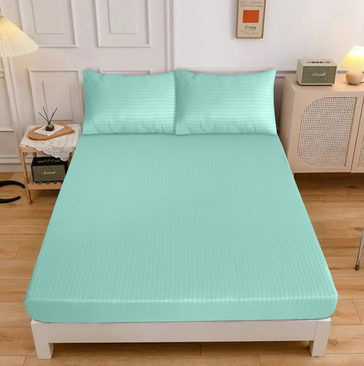 Frosted Mint Stripe Satin Fitted Sheet - (Premium)