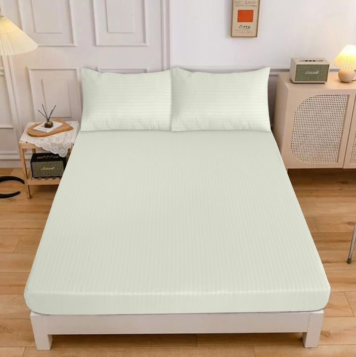 Feather White Stripe Satin Fitted Sheet - (Premium)