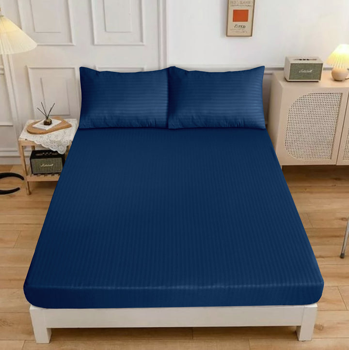 Royal Navy Stripe Satin Fitted Sheet - (Premium)